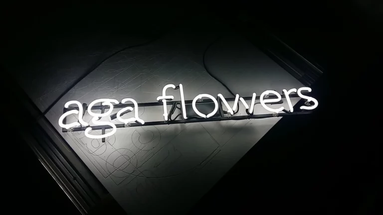 Neony gazowe Warszawa - AGA FLOWERS biały neon na stalowym czarnym stelarzu