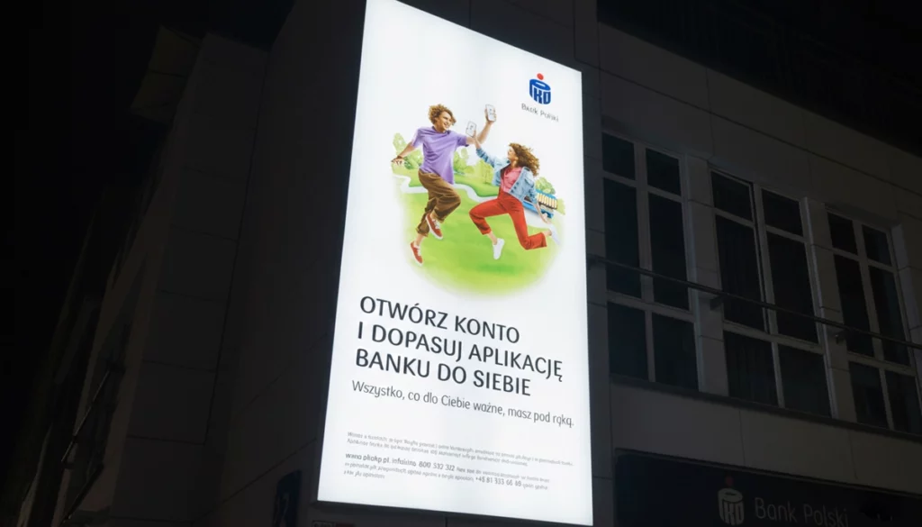 Wielkoformatowy kaseton winylowy kasetony reklamowe Warszawa bank PKO